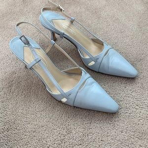 Talbots Women Light Blue Slingback Pointed Toe Kitten Heel Leather Shoe Size 7
